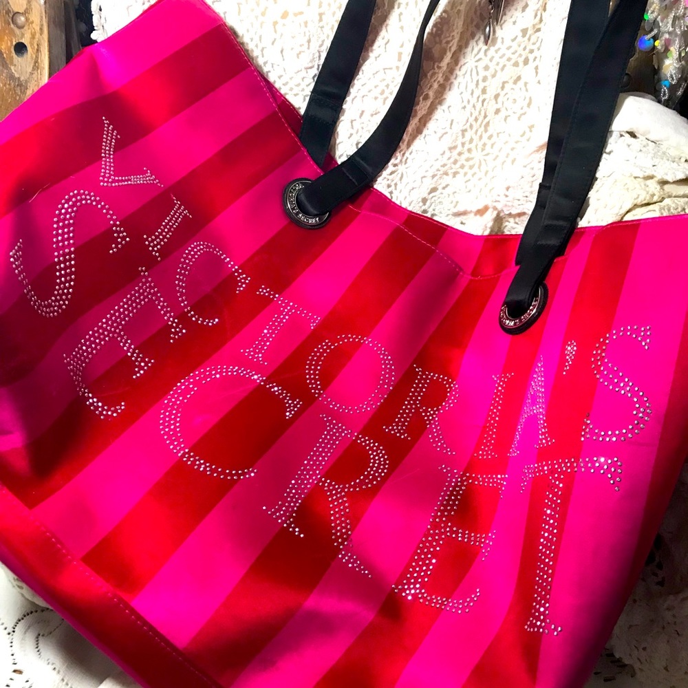 Victoria’s Secret tote Large bling red and hot pink Satin!